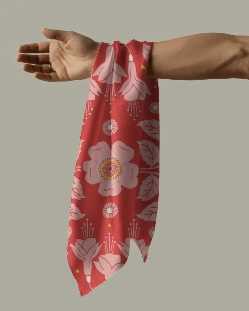 Smooth Satin Bandana Mockup On Extended Arm Showcasing Elegant Draping And Soft Texture