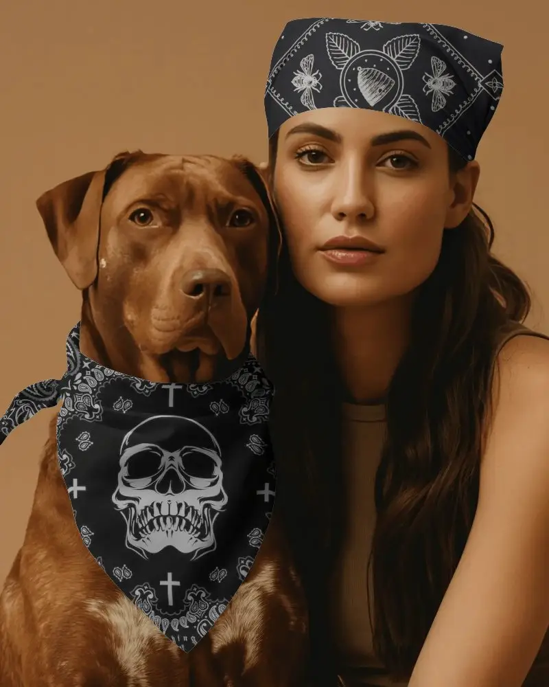 Stylish Coordinated Bandana Mockups For Pet And Human Fashion Accessory Promotions