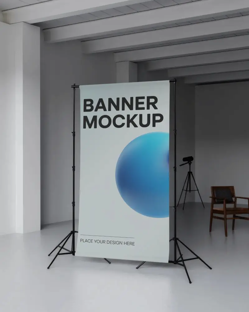 blank-vertical-banner-mockup-in-empty-showroom-with-tripod-stand-and-soft-shadow-lighting