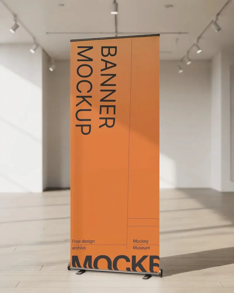 Bright Interior Pull Up Banner Mockup Modern Banner In Empty Room With Sunlight And Shadows