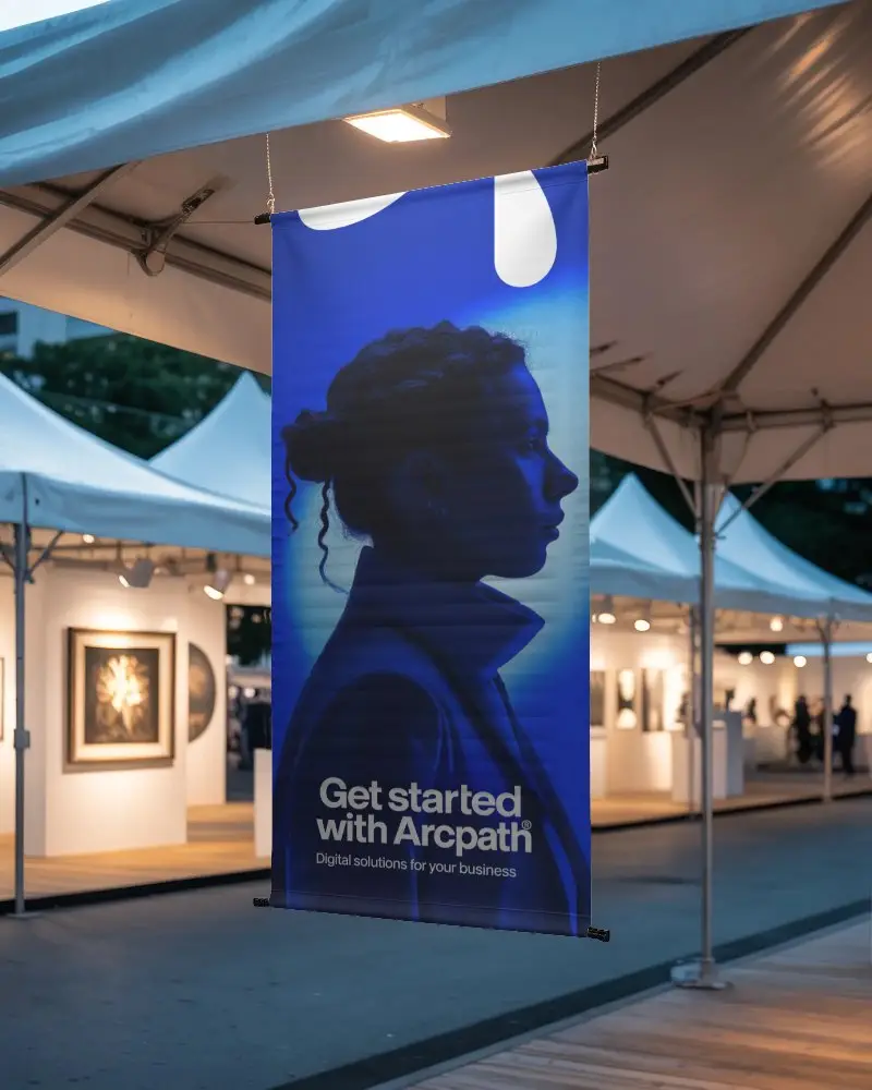 Vertical Custom Banner Mockup Hanging Outdoor Exhibition Trade Show Promotion Template