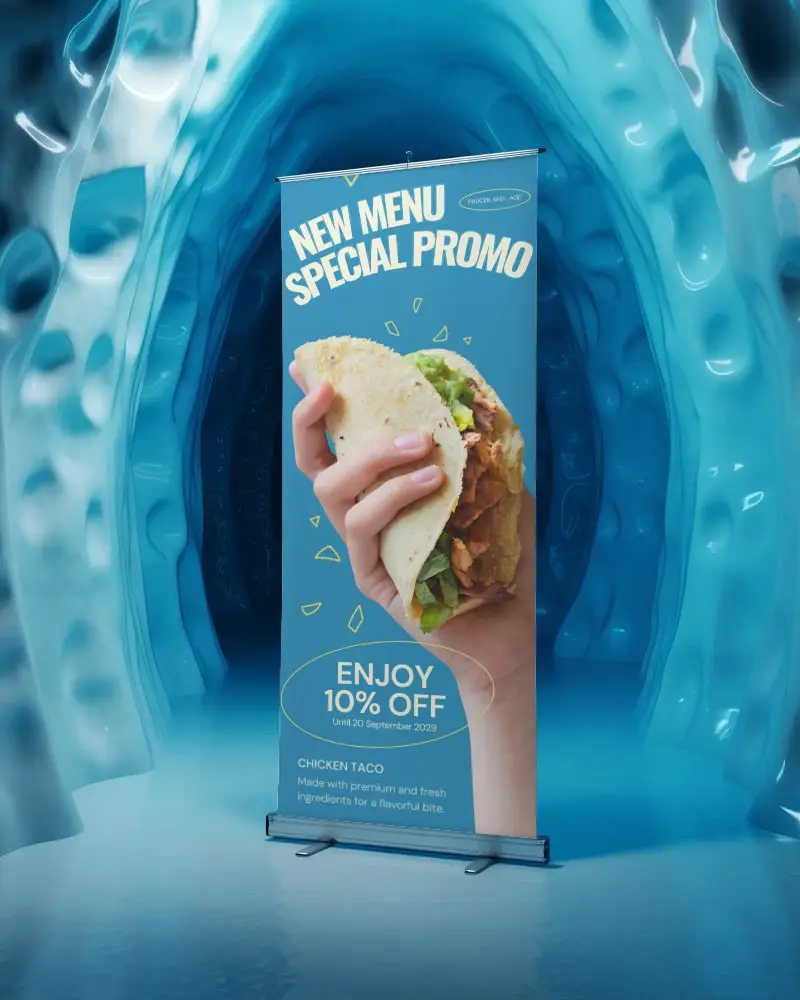 Freestanding Advertising Banner Mockup For Retail And Corporate Showcase Visual Promotion