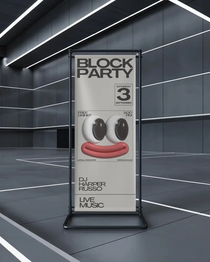 Modern Urban Banner Mockup Vertical Stand Alone Display For Brand Promotion