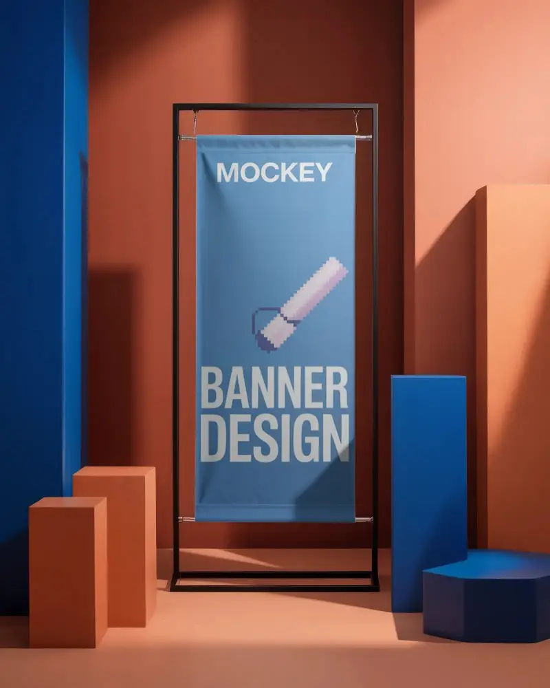 Vertical Banner Mockup For Promotional Advertising Stand Setup Display Visual Template