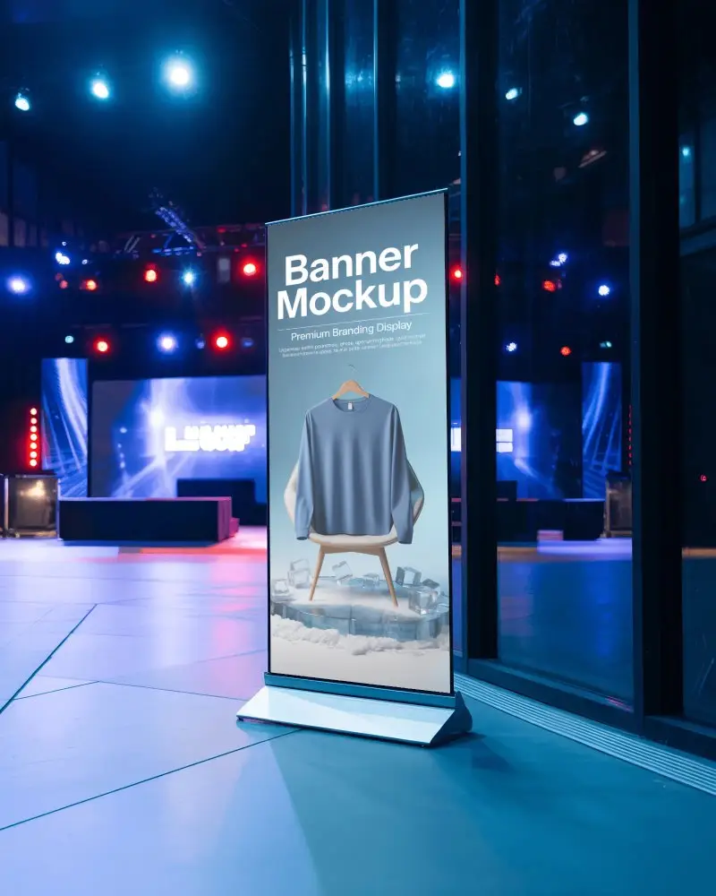 Sleek Modern Banner Mockup Stand With Large Blank Display For Creative Event Marketing Solutions