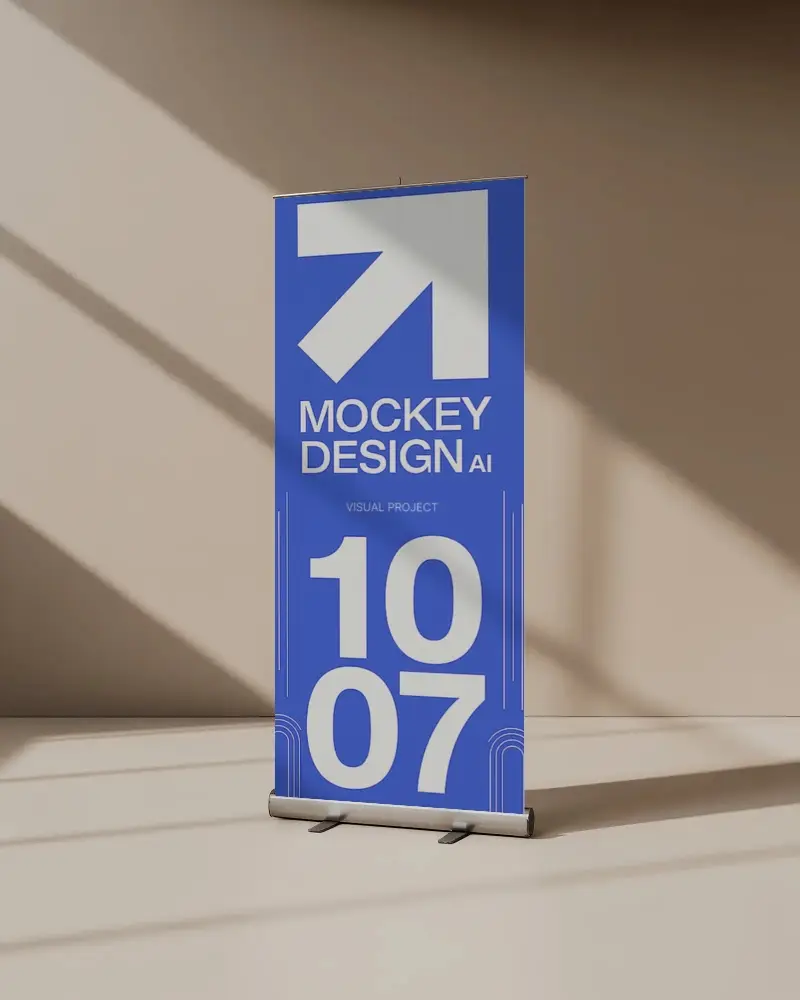 Portable Roll Up Banner Mockup Stand Vertical Large Format Ad Design Presentation Template
