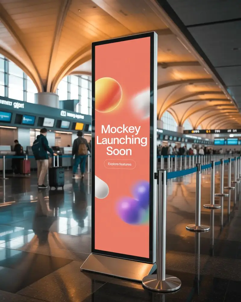 Vertical Advertising Banner Mockup Stand Interactive Display Traveler Information Signage