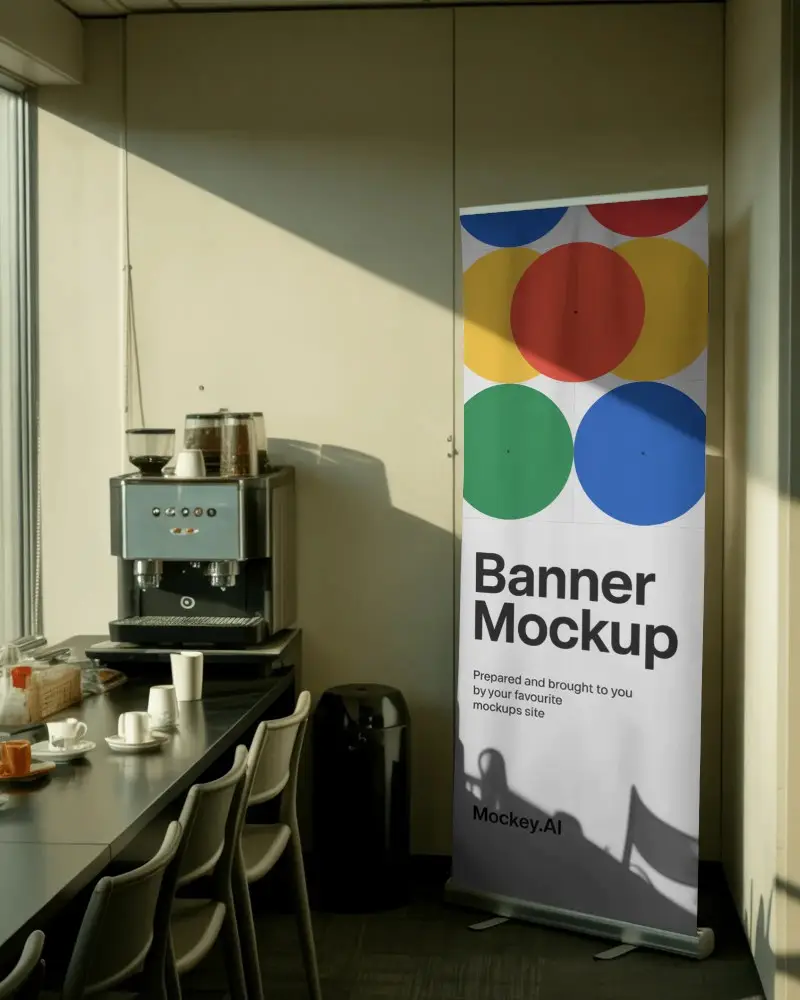 Retractable Banner Mockup In Business Office Environment For Promotional Display Use