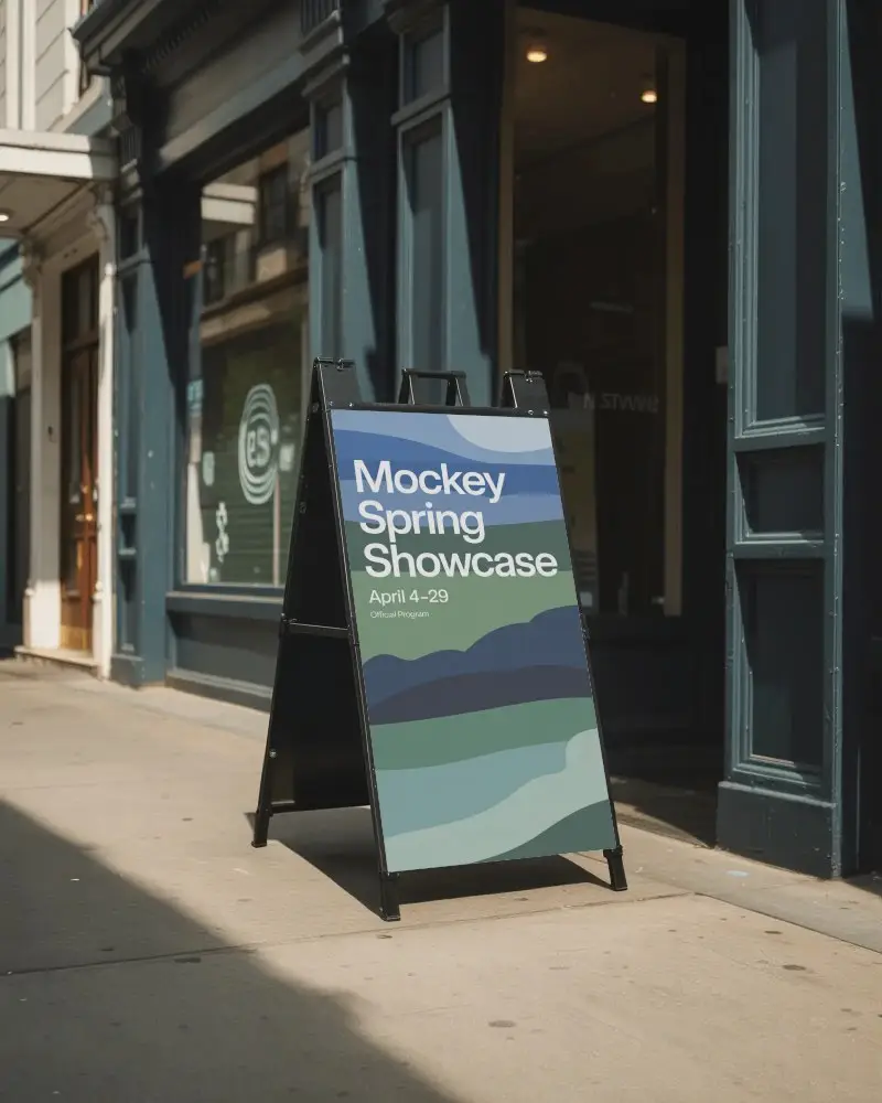 Street Side A Frame Banner Mockup For Retail Or Cafe Advertising And Promotion