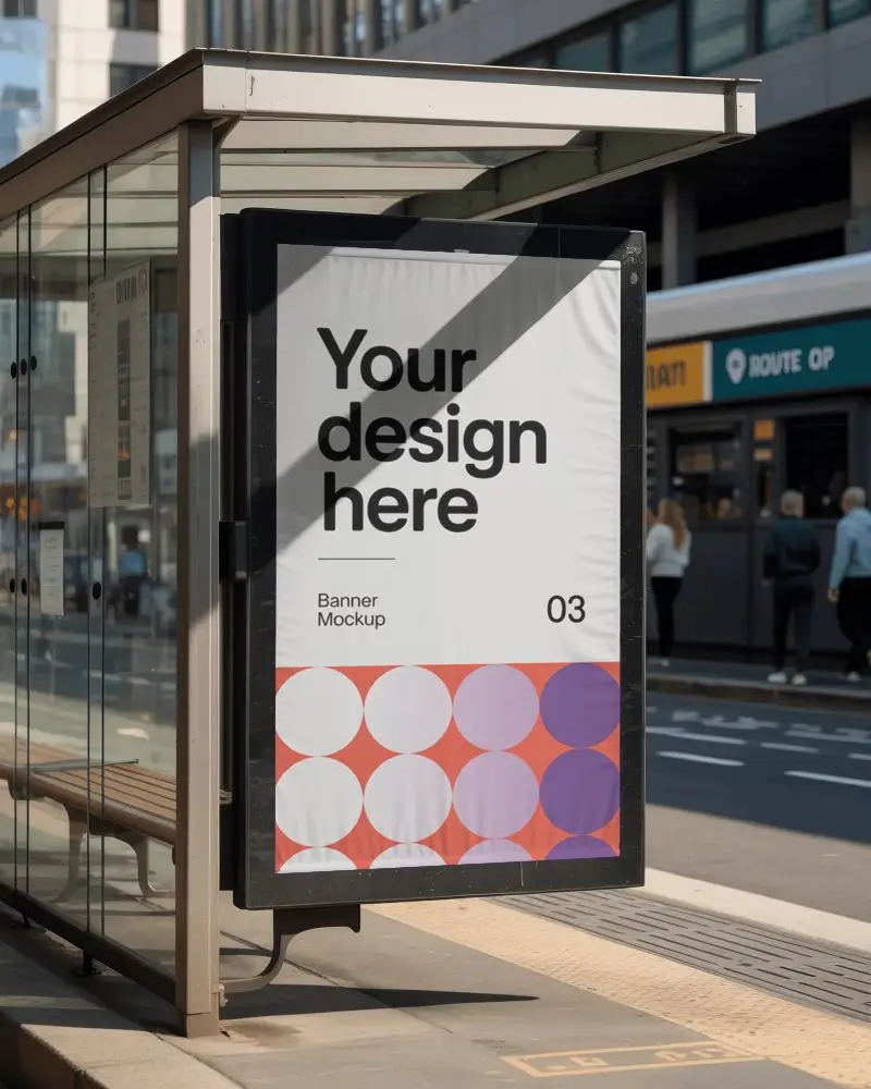 Public Transport Waiting Area Advertisement Banner Mockup Outdoor Urban
