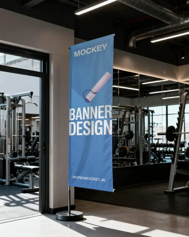 Modern Gym Interior Banner Mockup Fitness Equipment Background Clean Industrial Lighting
