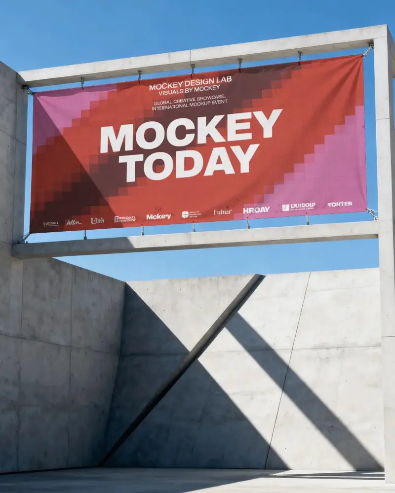 Modern Concrete Frame Banner Mockup Minimal Architectural Setting With Strong Geometric Shadows