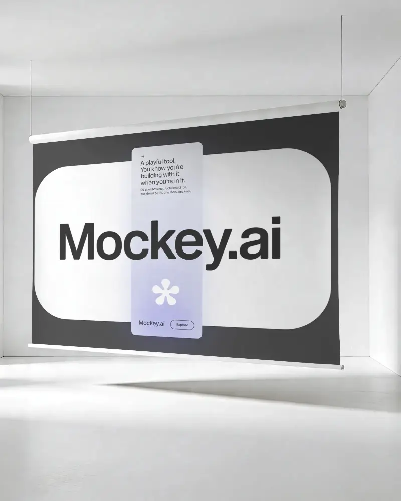 Hanging Large Rectangular Banner Mockup In Minimalist Modern Space For Advertising