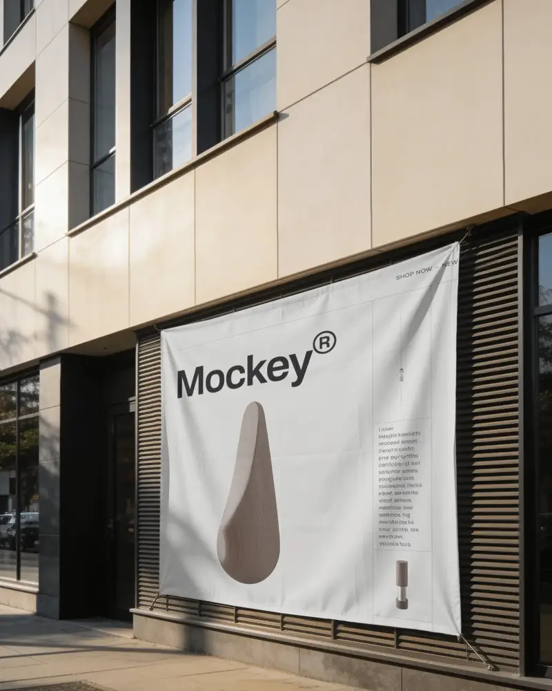 Commercial Fabric Banner Mockup On Urban Storefront For Marketing And Brand Visibility