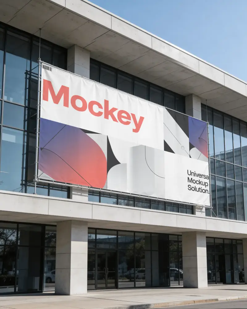 Modern Commercial Building With Spacious Blank Media Banner Mockup Outdoor