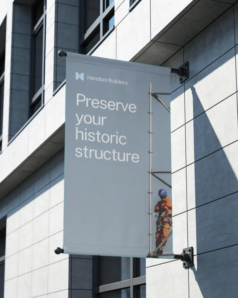 Blank Hanging Flag Banner Mockup On Modern Office Building Exterior Wall
