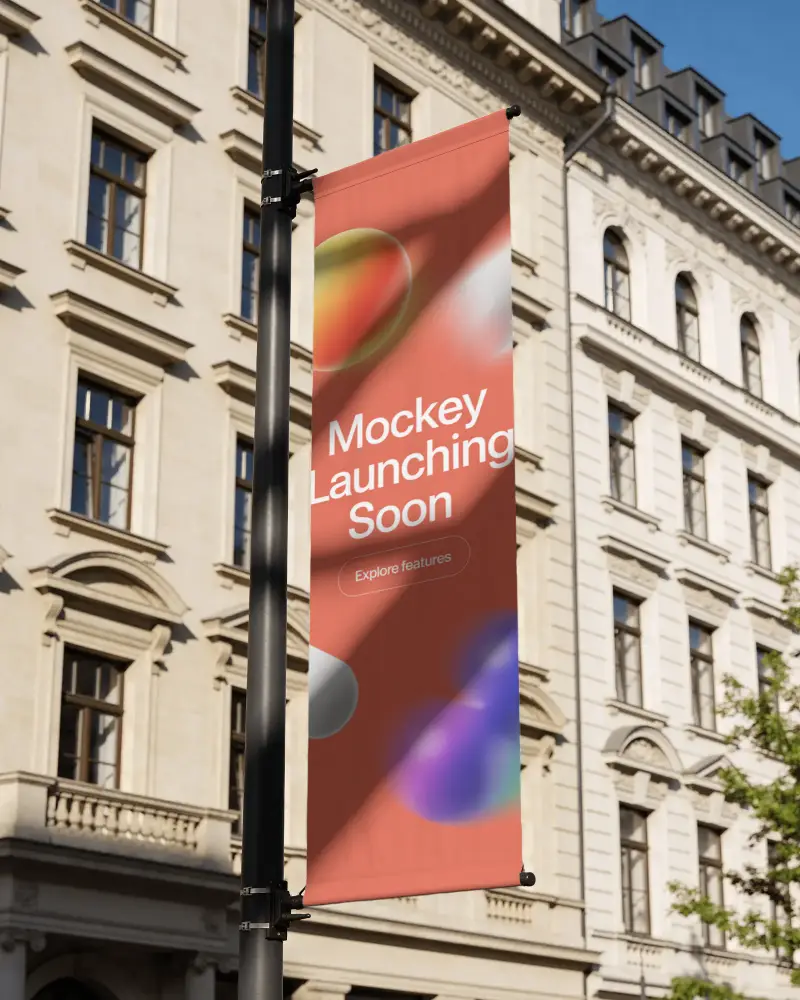 Street Pole Banner Mockup For Urban Advertising Campaigns And Creative Brand Promotions