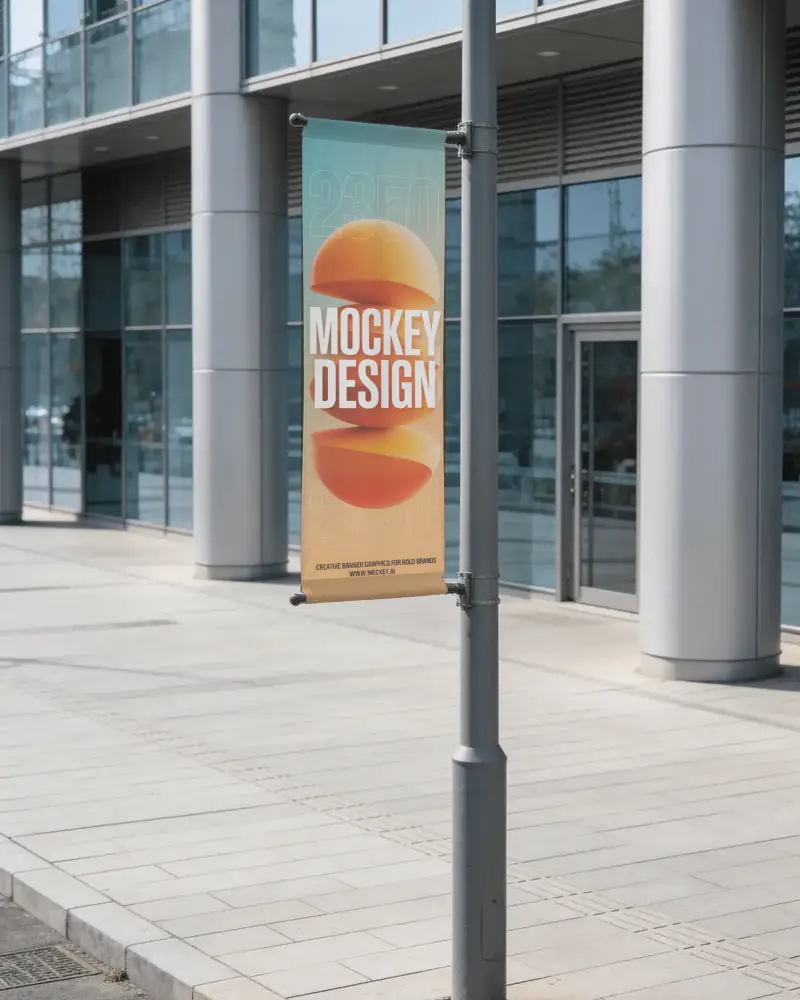 Vertical Street Banner Mockup For Urban Advertising And Outdoor Promotion Display Design