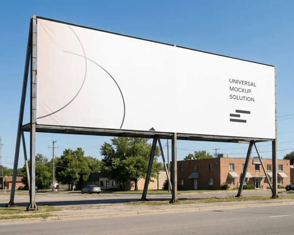Wide Empty Outdoor Banner Advertising Structure On Urban Street High Visibility