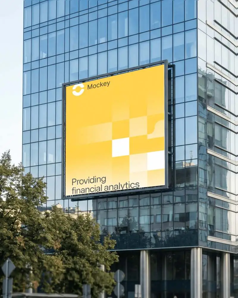 Modern Outdoor Advertising Banner On Glass Building Commercial Marketing Promotion Space