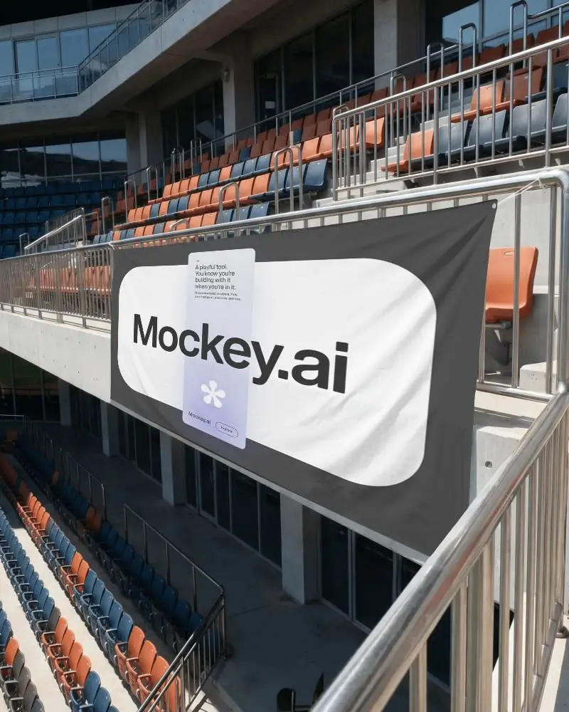 Large Empty Banner Hanging In Spectator Stands Perfect For Custom Event Branding And Marketing
