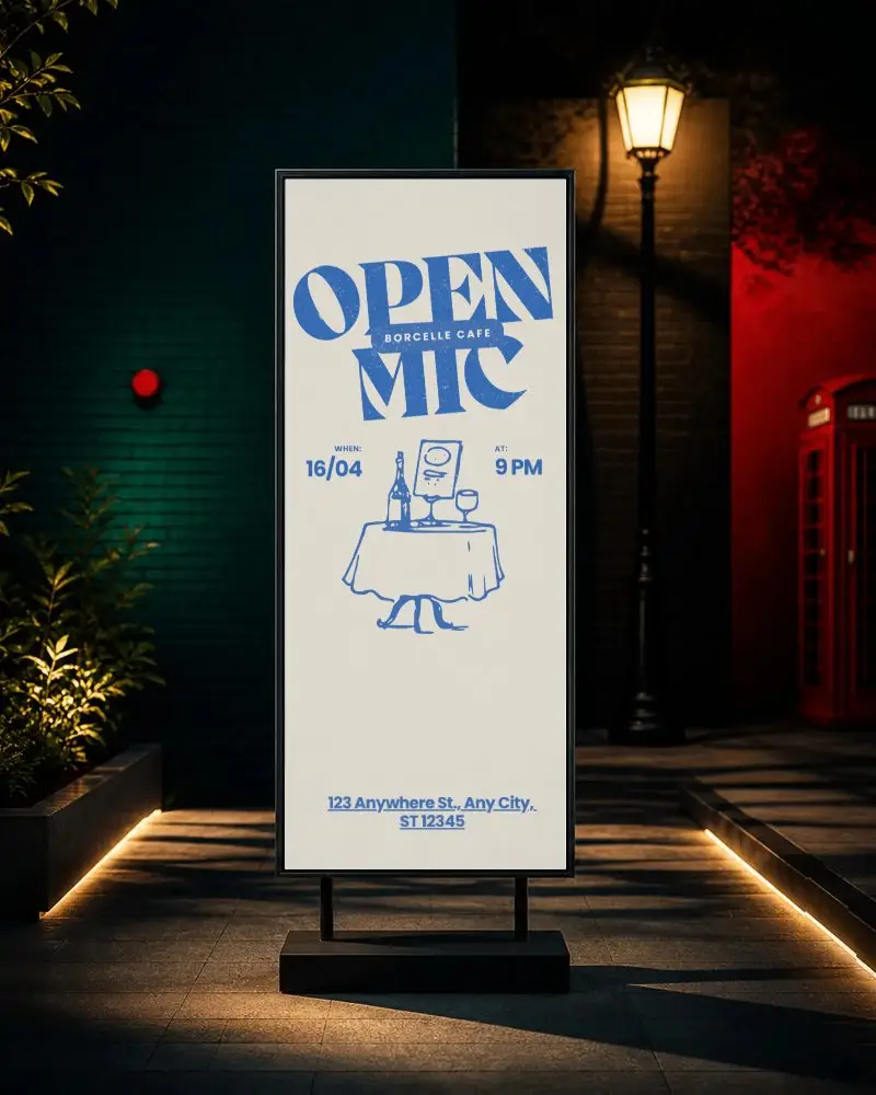 Vertical Outdoor Advertising Banner Stand Alone Nighttime Urban Pedestrian Area