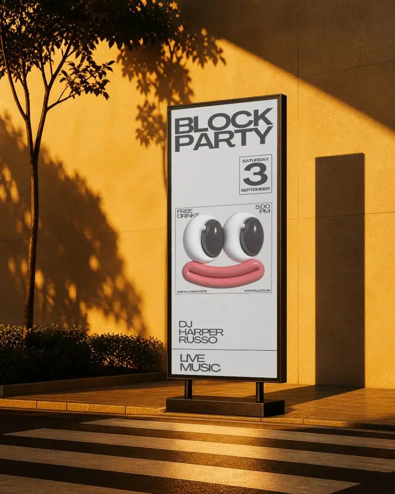 Outdoor Advertising Banner Mockup With Urban Street Background For Marketing Promotion