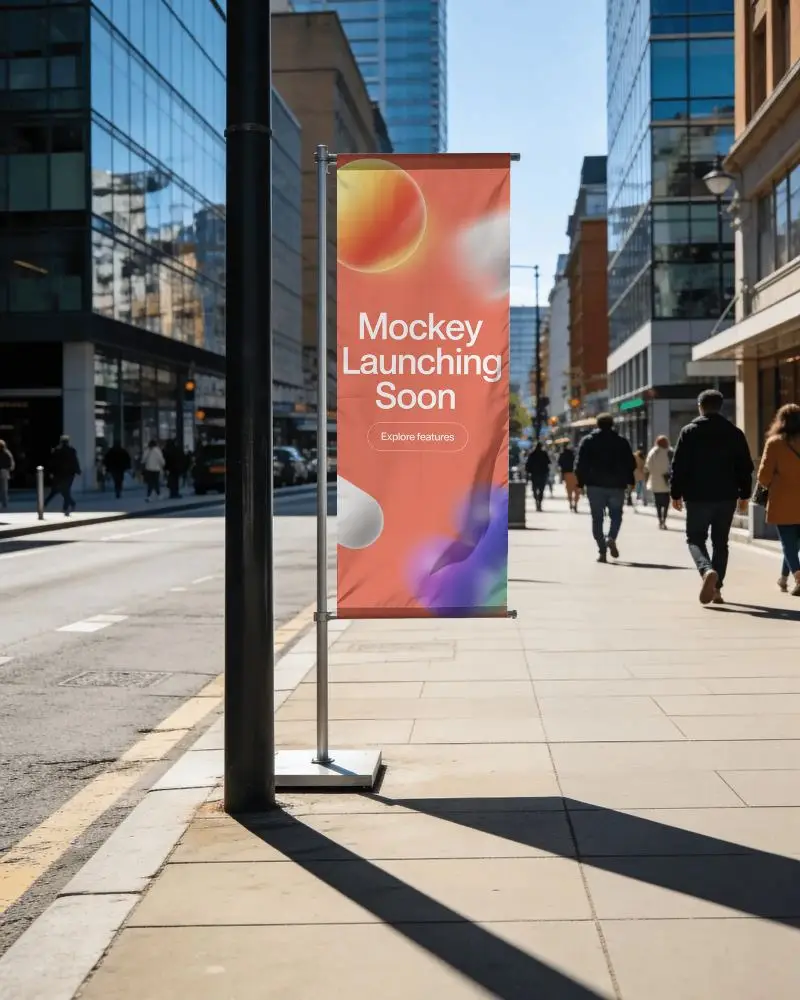 Street Banner Stand Mockup For Outdoor Advertising And Promotional Campaigns In Urban Area
