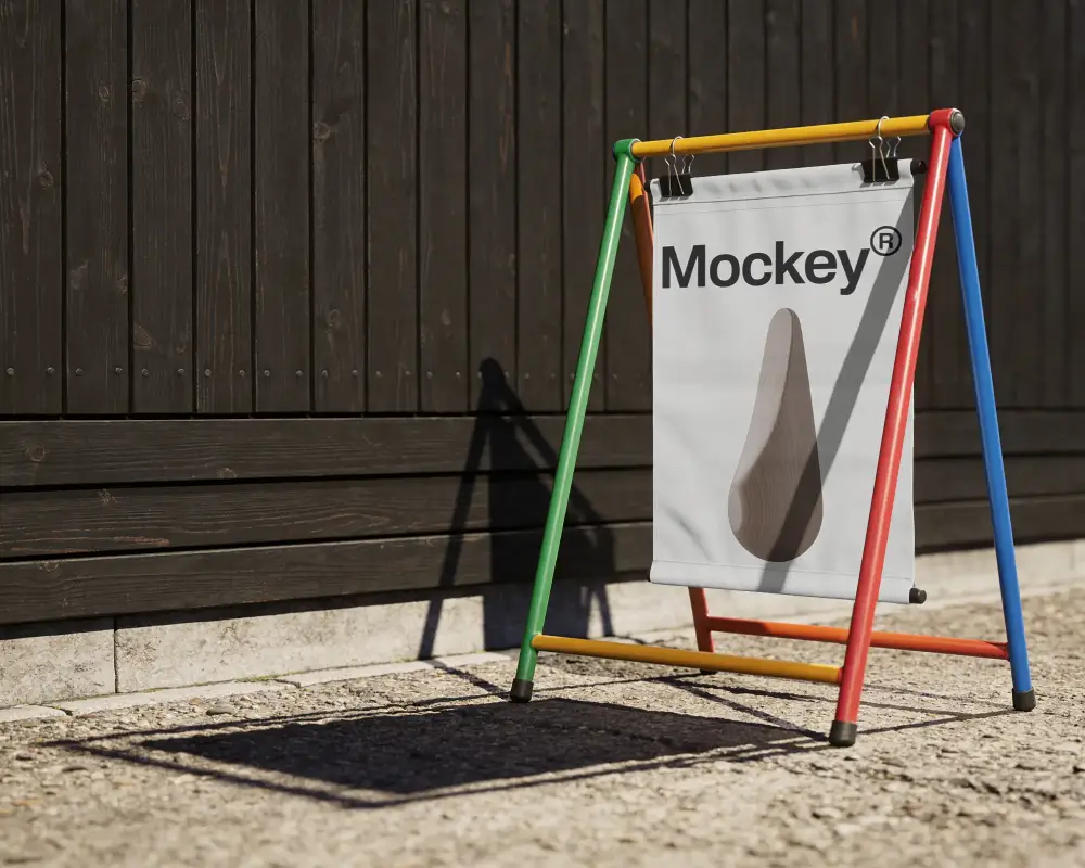 Freestanding Advertising Banner Stand Mockup For Sidewalk Promotion And Marketing