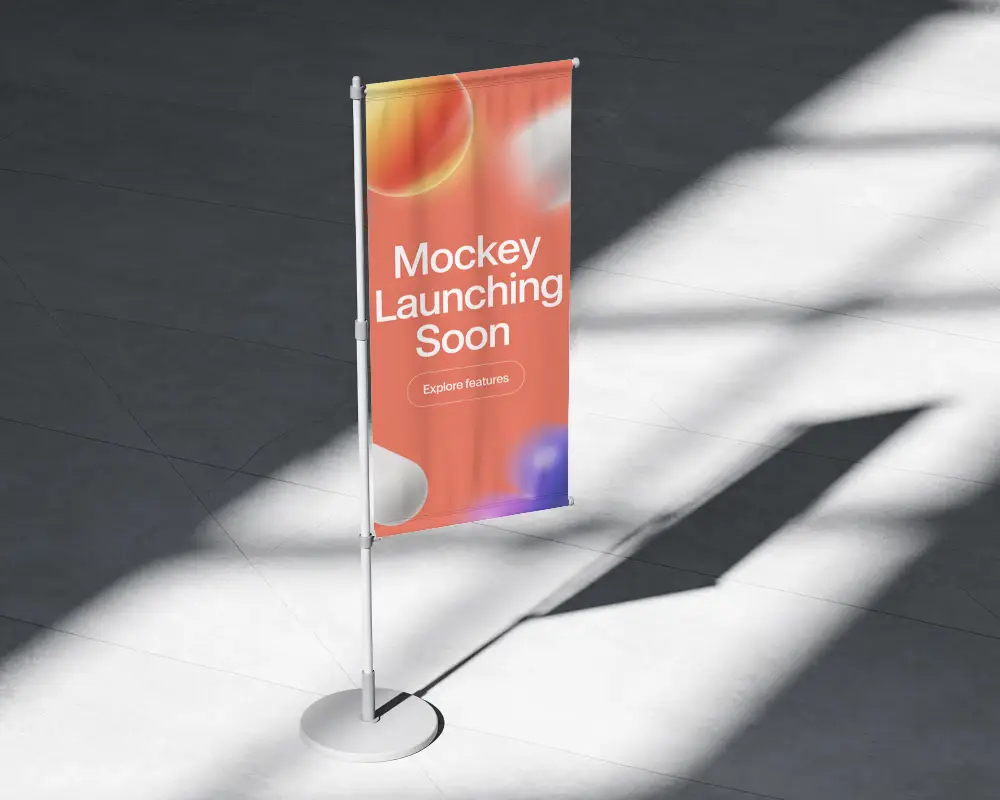 Freestanding Pole Flag Banner Mockup Template For Branded Event Signage And Visual Communication