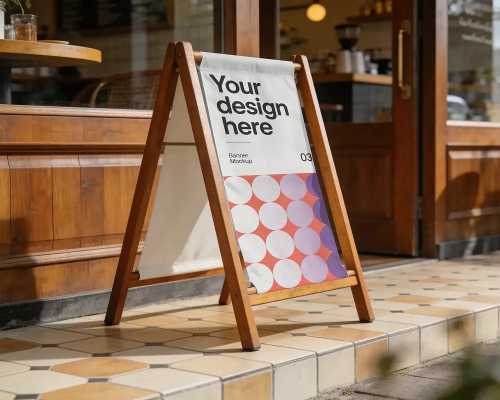 Empty Street Facing Banner Stand Mockup For Business Advertising Signage And Promotion Use