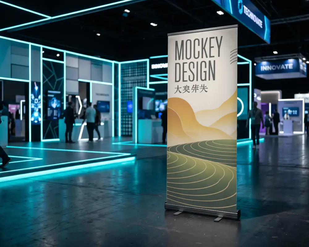 Blank Vertical Banner Mockup Stand For Creative Advertising And Marketing Presentations