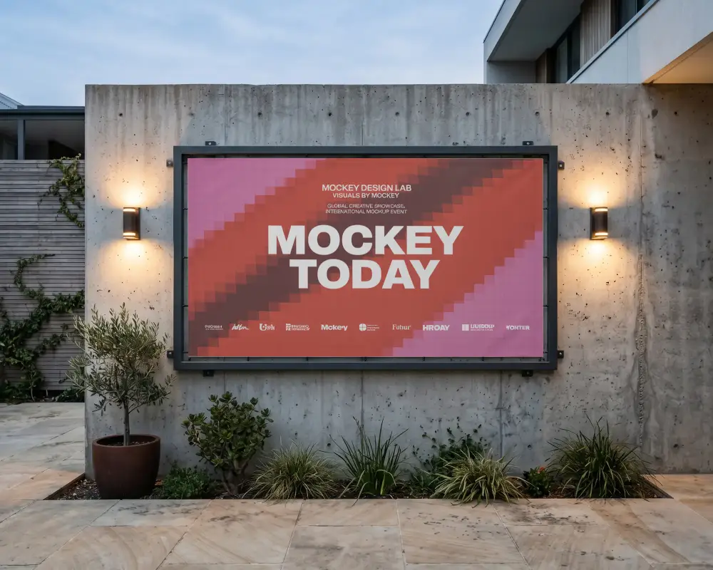 Commercial Banner Banner Mockup Outdoor Wall Decoration With Urban Landscape Background