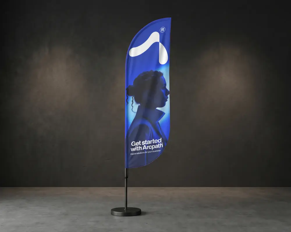 Tall Feather Flag Banner Mockup With Rounded Top And Flat Bottom Edge Design