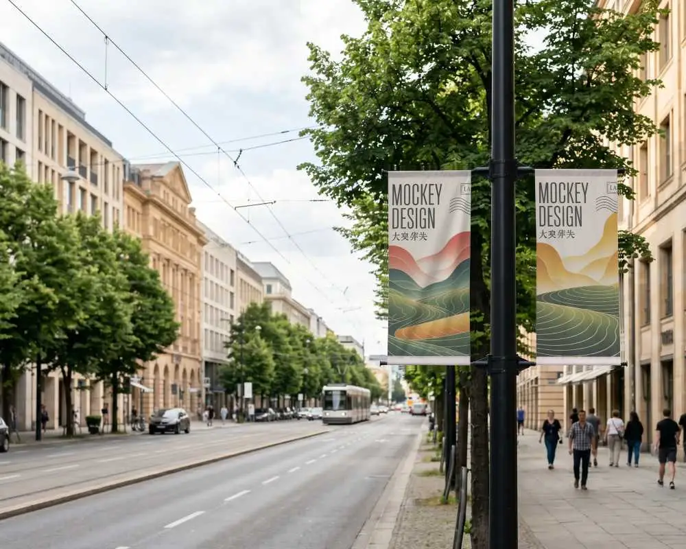 Street Pole Advertising Banner Mockup Vertical Layout For Marketing Messages