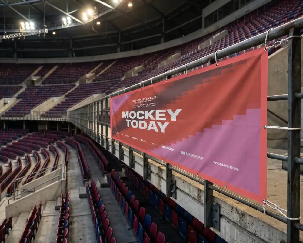 Empty Stadium Banner Mockup For Event Promotions And Brand Visibility In Large Venue Spaces