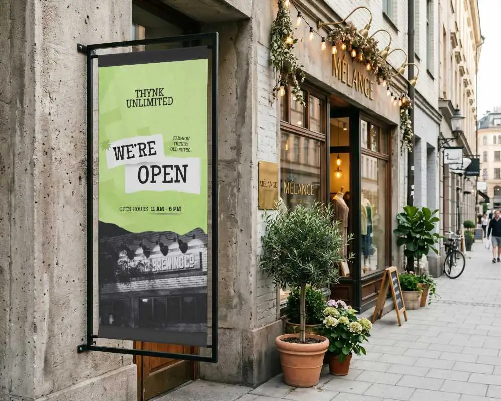 Street Front Banner Mockup For Retail Advertising Display Outdoor Promotion Design