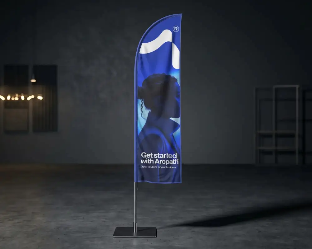 Indoor Display Flag Banner Mockup For Custom Logo Branding And Advertisement