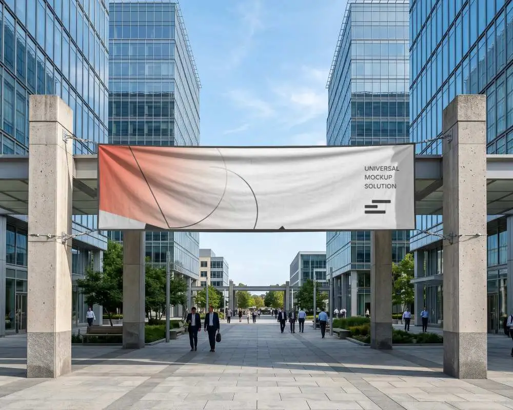 Large Urban Commercial Banner Mockup For Business Advertising In Modern City Center Urban