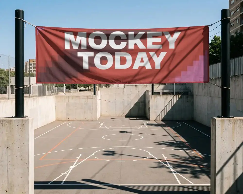 Realistic Banner Mockup Empty Basketball Court Podium Promotion Urban Athletic Ground