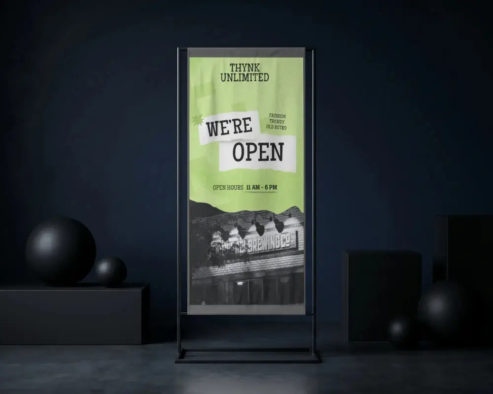 Minimalistic Banner Mockup With Straight Hanging Large Fabric For Branding Display