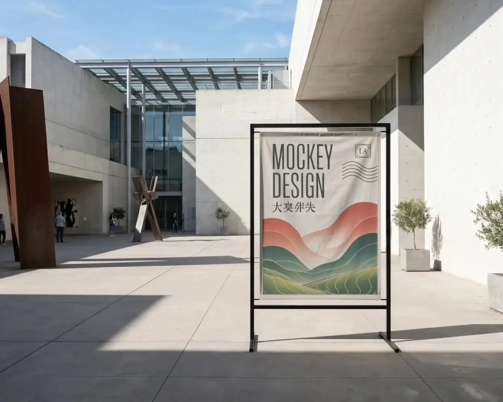 Outdoor Banner Mockup With Modern Architecture Background For Promotion And Advertisement