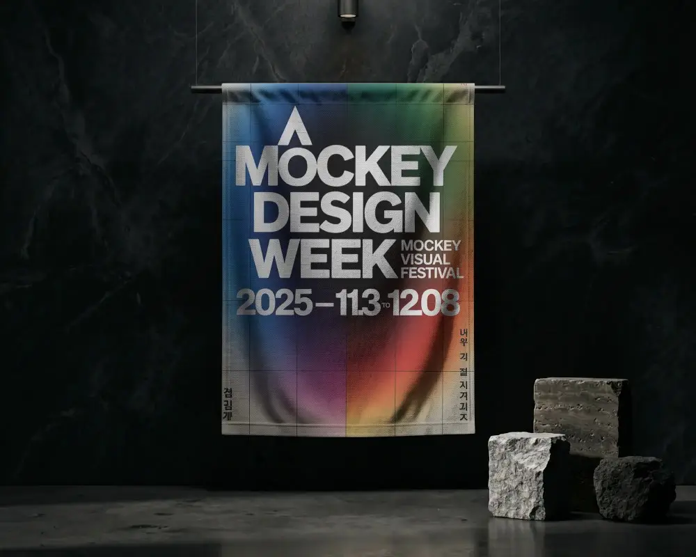 Minimalistic Texture Banner Mockup Dark Theme Stone Elements Ambient Lighting