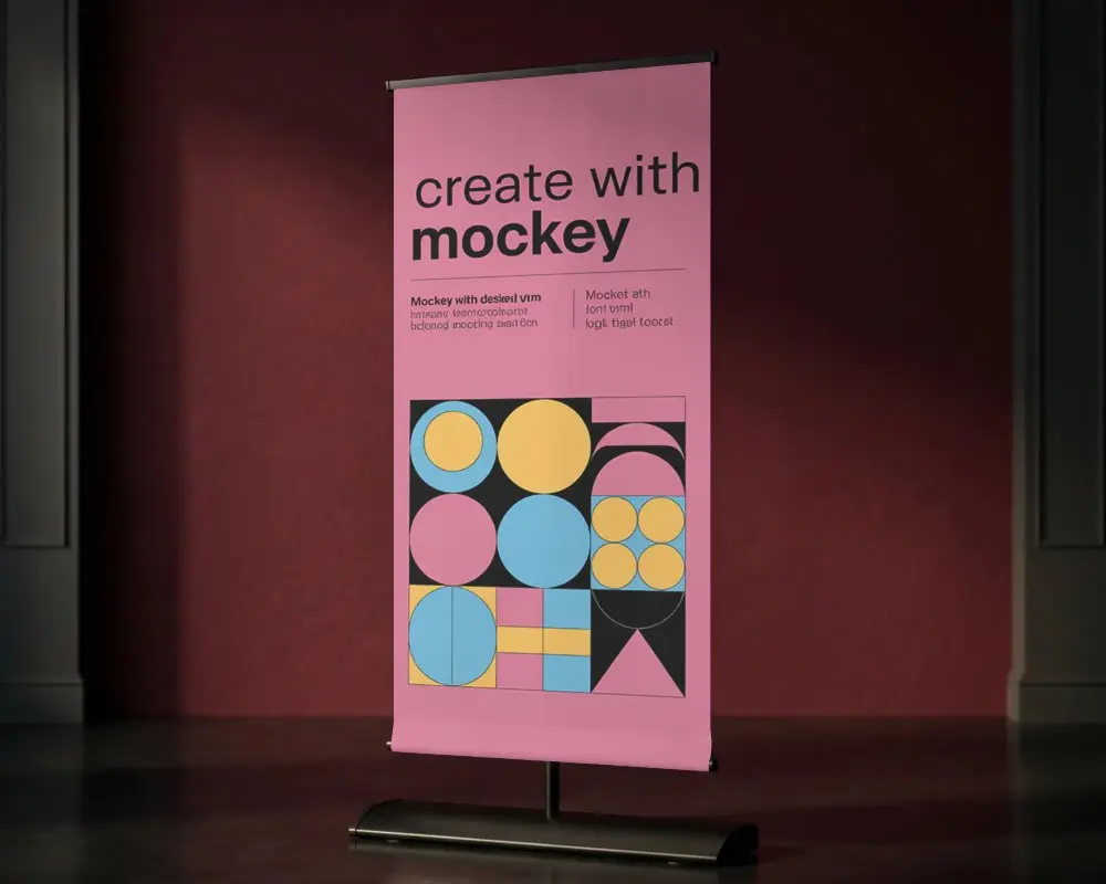 Vertical Standing Banner Mockup For Advertising Promotion And Marketing Use Case Display