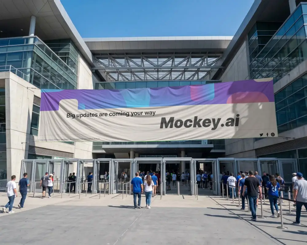 Large Outdoor Advertising Banner Mockup For Event Promotion In Public Urban Entrance Space