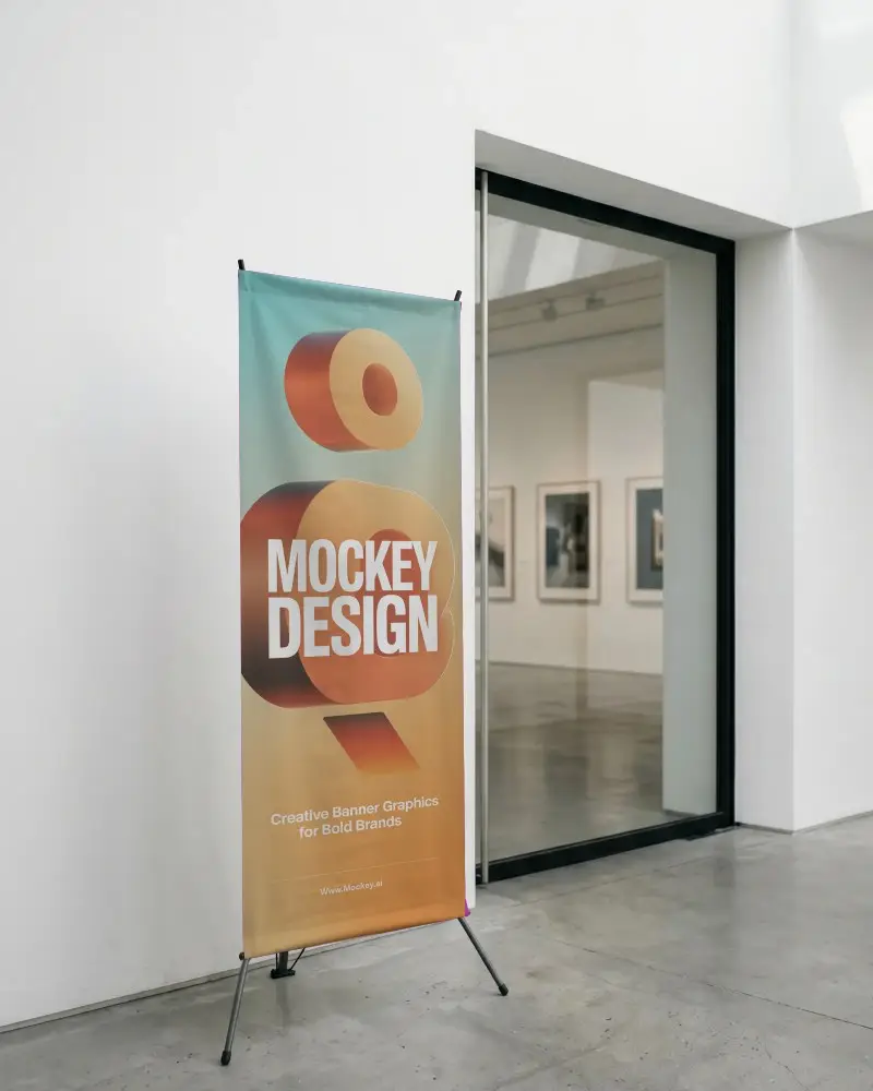 Freestanding Banner Mockup For Modern Exhibition And Gallery Presentation