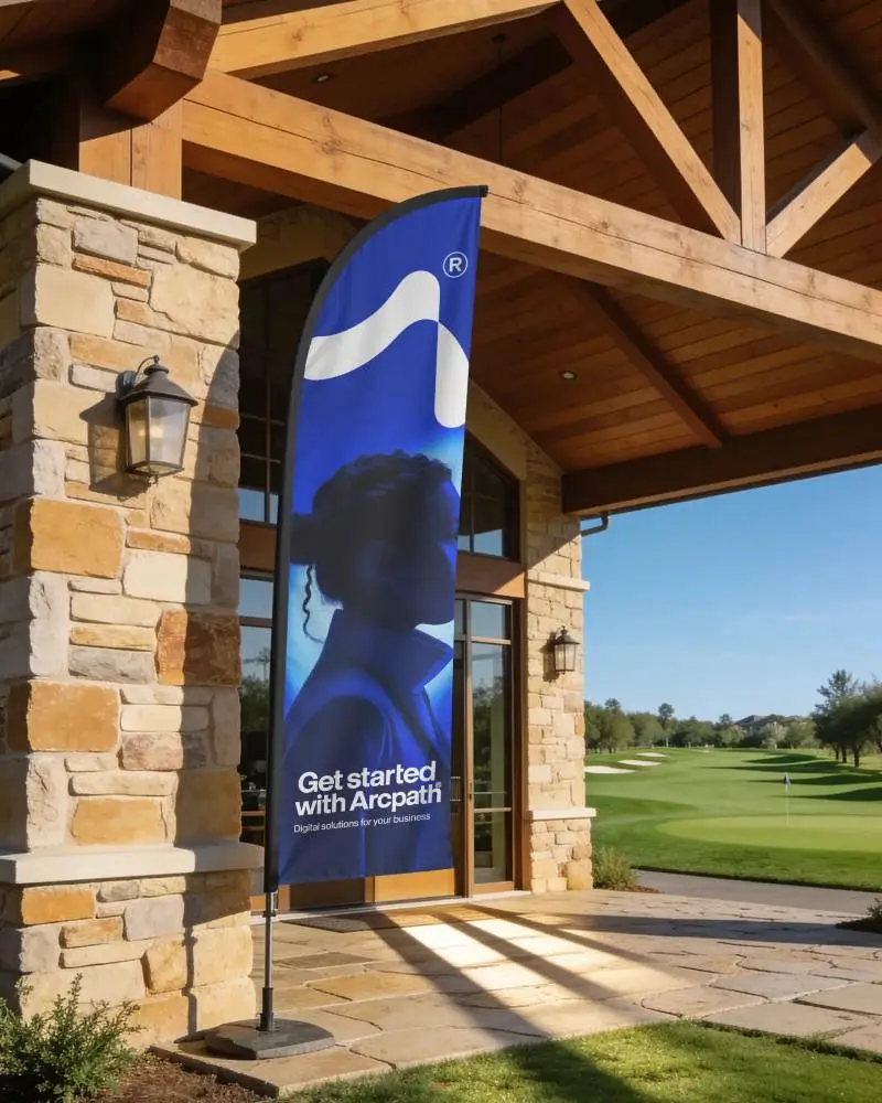 Outdoor Banner Mockup Realistic Setting Patio Flag Advertising Design Display