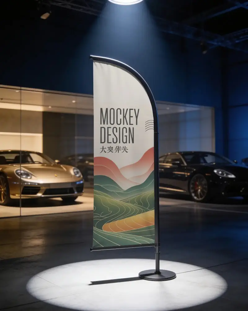 Sleek Modern Banner Mockup On A Spotlight Background For Product Launch And Trade Shows