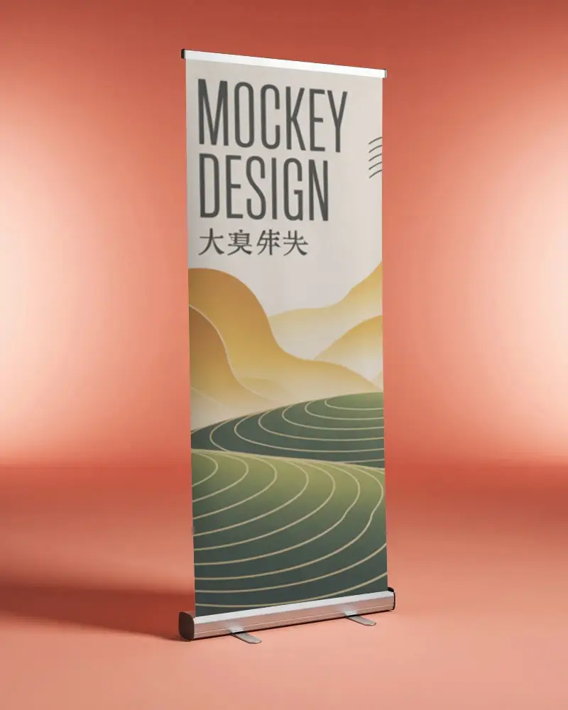 Vertical Pull Up Banner Mockup For Brand Advertising And Trade Show Presentations