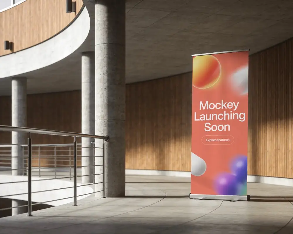 Modern Urban Roll Up Banner Mockup Stand Alone Display For Event Promotion And Advertisement